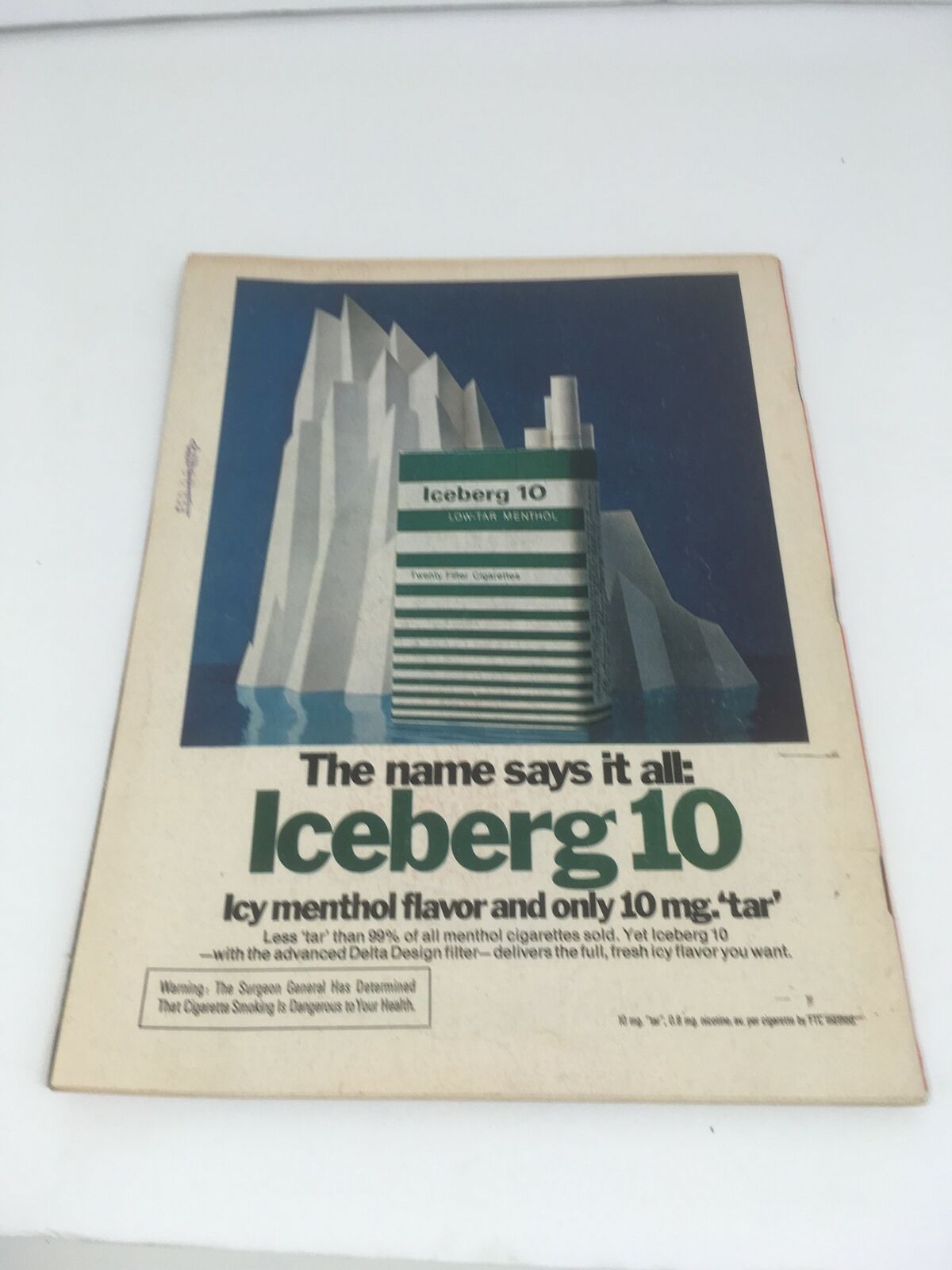 Promotional advertisement for Iceberg 10 menthol cigarettes featured in Time Magazine's January 8, 1973 issue titled 'After the Bombs, What Peace?'. The ad displays an icy landscape and a pack of cigarettes.