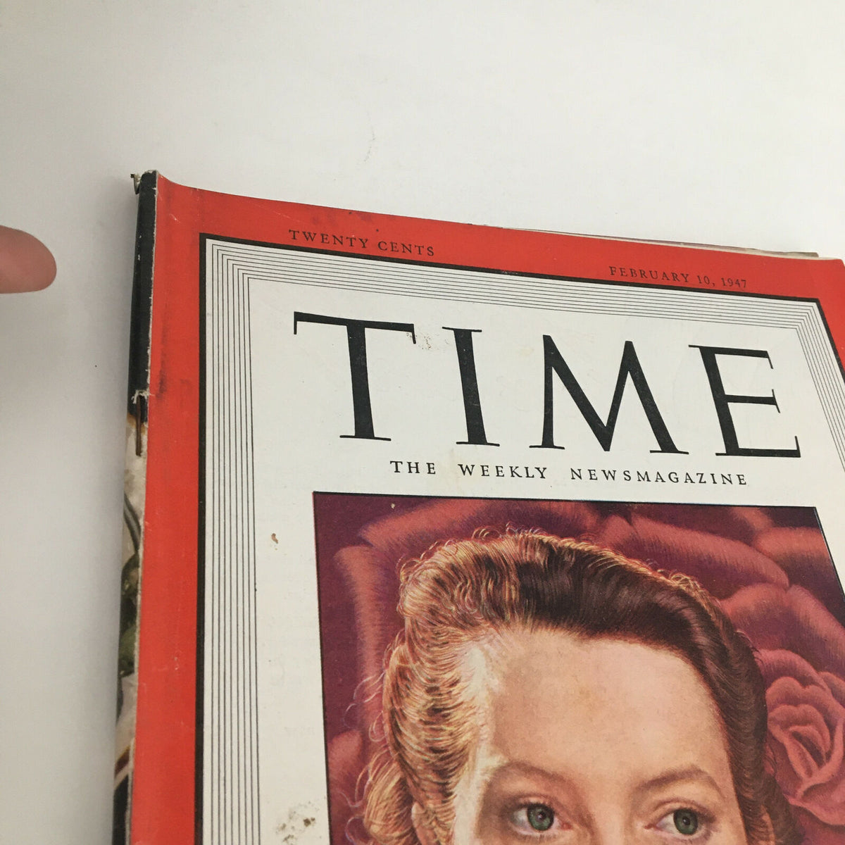 Close-up view of the Time Magazine February 10 1947 cover highlighting Deborah Kerr, focusing on the magazine's title and details from Vol. 49 No. 6.