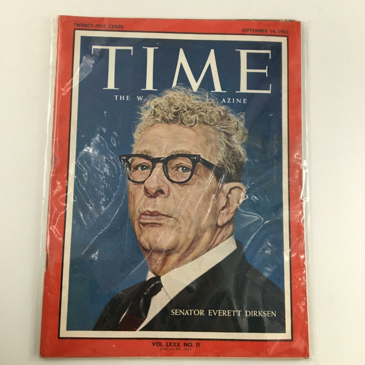 VTG Time Magazine September 14, 1962 showing Senator Everett Dirksen's cover portrait in protective covering.