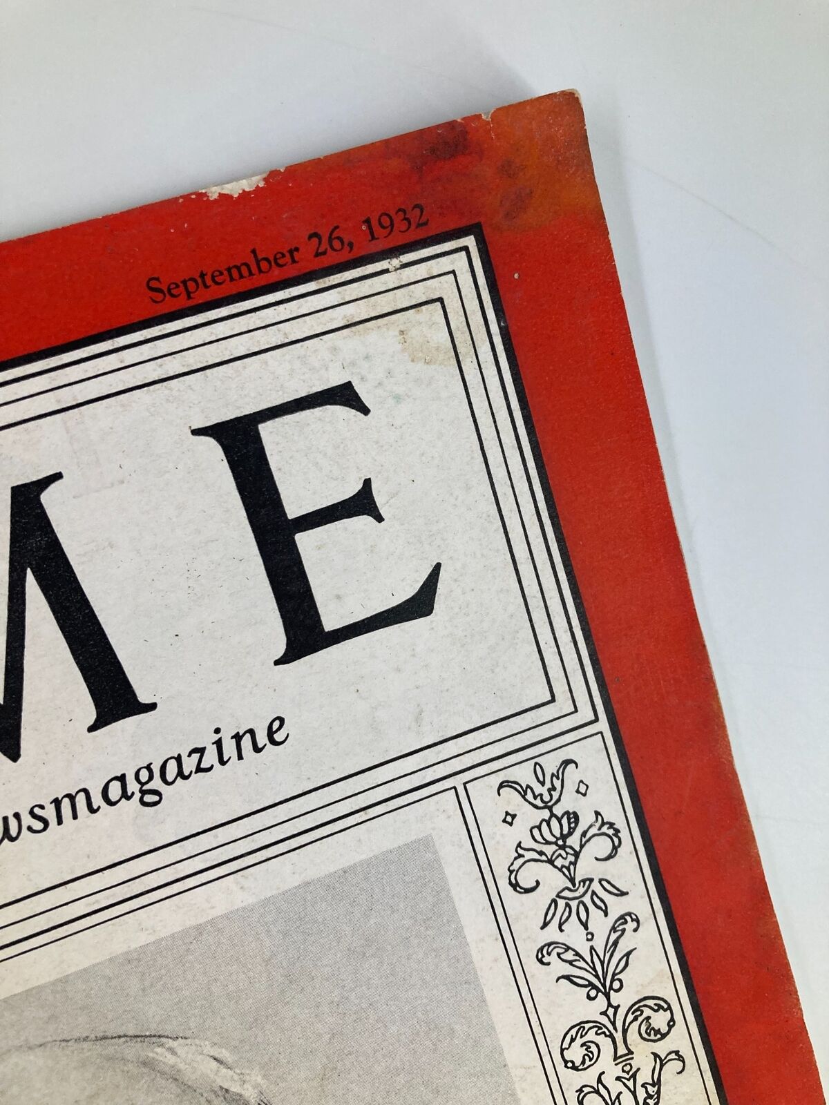 Detail of the date September 26, 1932, on the cover of VTG Time Magazine showcasing Edward Dickinson Duffield, capturing the vintage magazine design.
