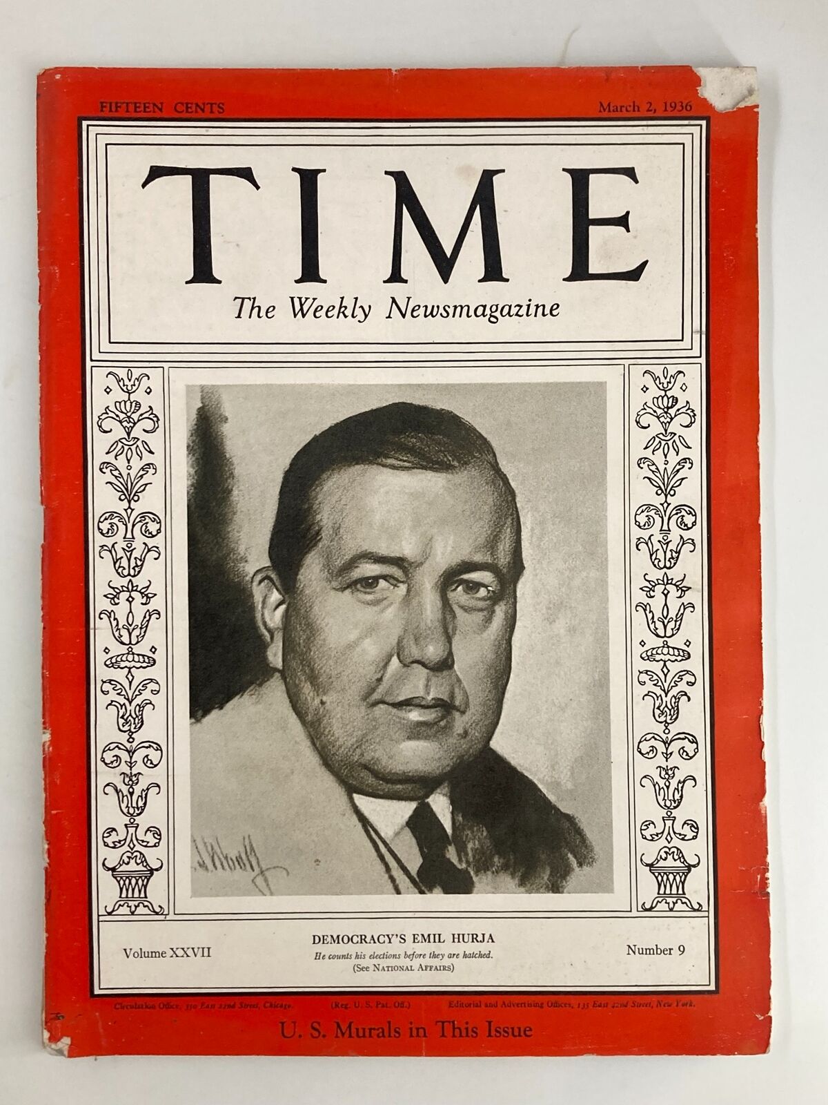 Time Magazine March 2 1936 Vol 27 No. 9 Democracy's Emil Hurja