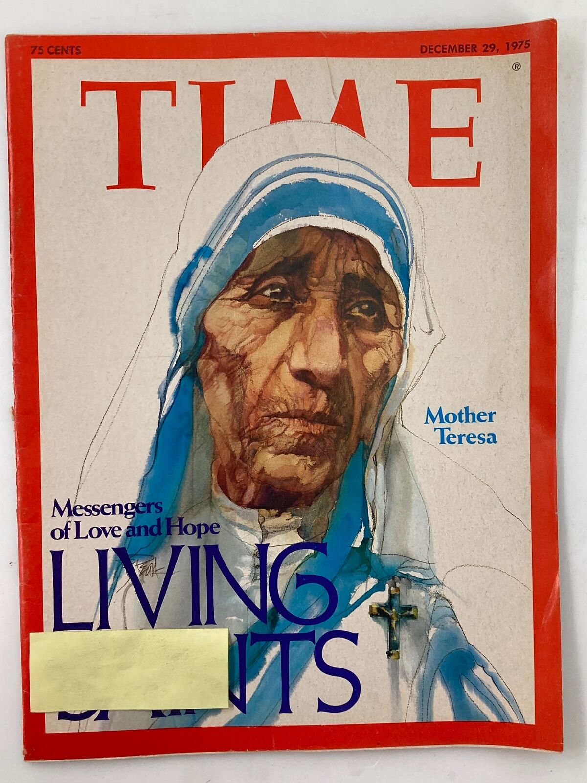 Cover of vintage Time Magazine from December 29, 1975, featuring Mother Teresa, titled 'Messengers of Love and Hope', showcasing her important humanitarian work.