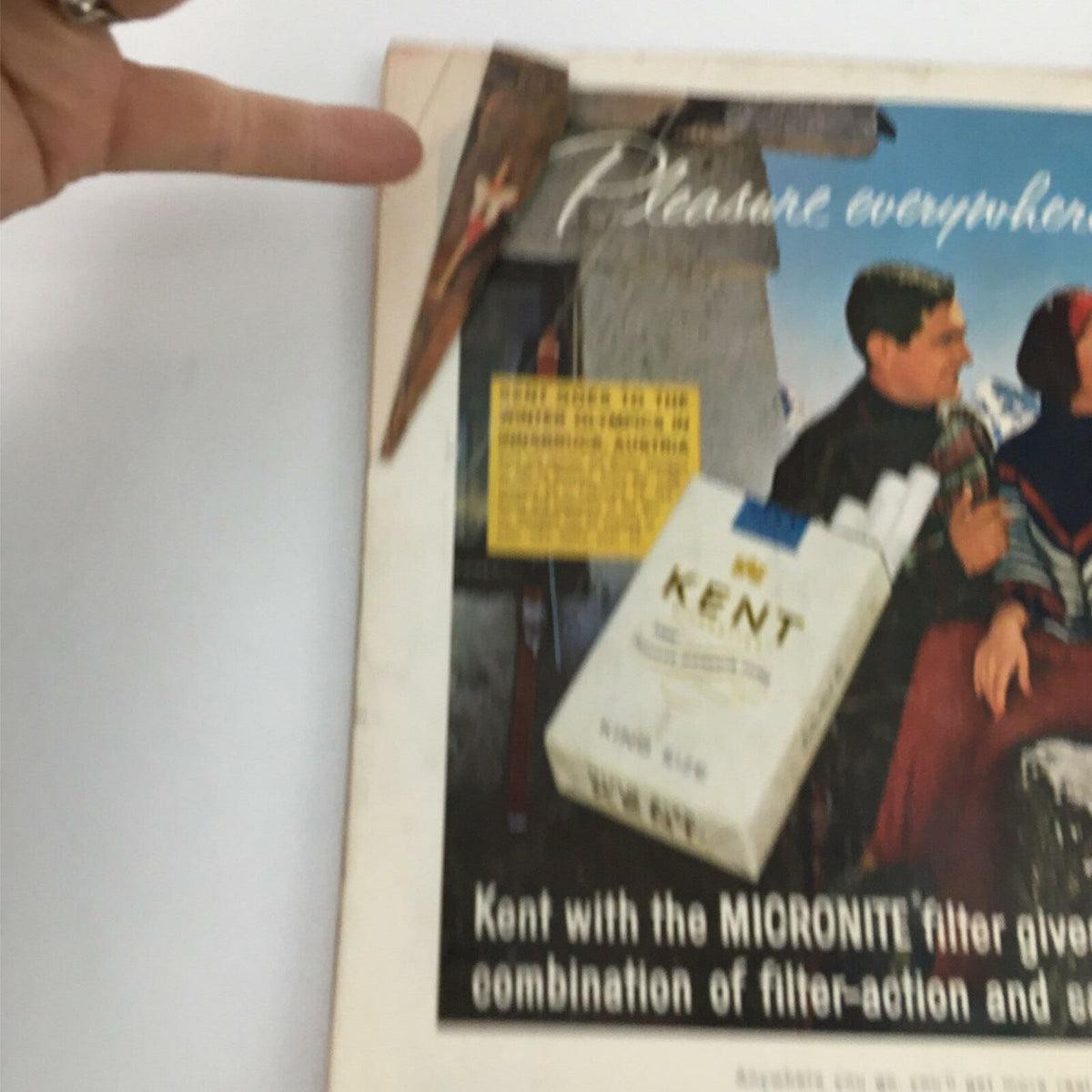 Back cover of VTG Time Magazine January 31, 1964, featuring a Kent cigarette advertisement alongside vintage illustrations.