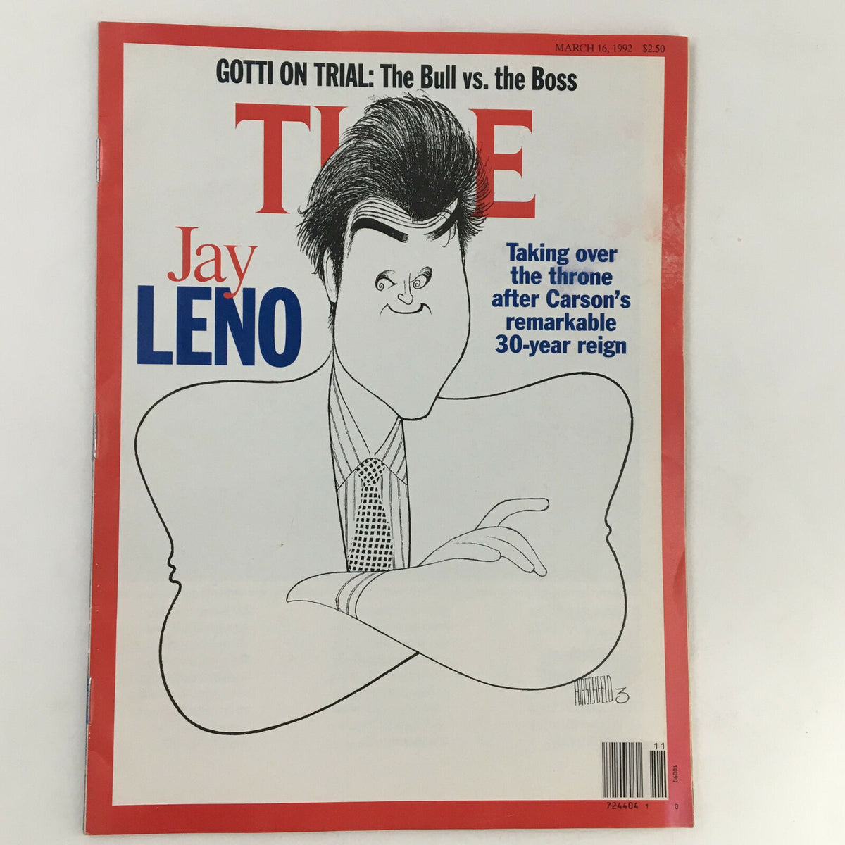 Time Magazine March 16, 1992, Vol. 139 No. 11, featuring a caricature of television host Jay Leno on the cover, highlighting his role in late-night television.