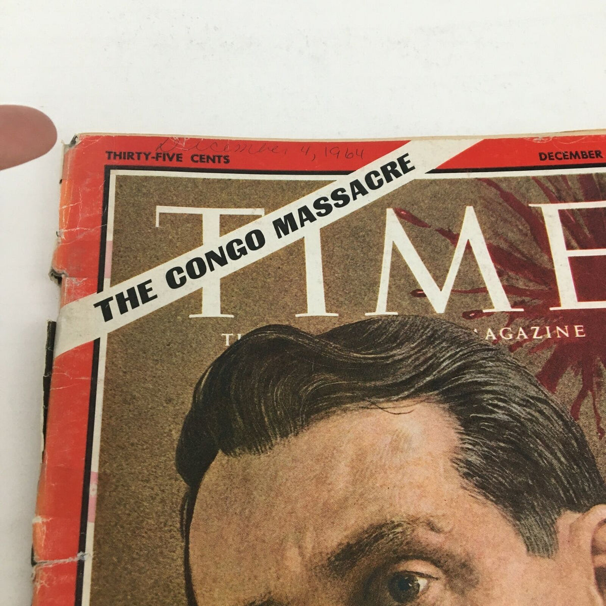 Close-up of Time Magazine December 4 1964 title banner, emphasizing the Congo Massacre and Dr. Paul Carlson.