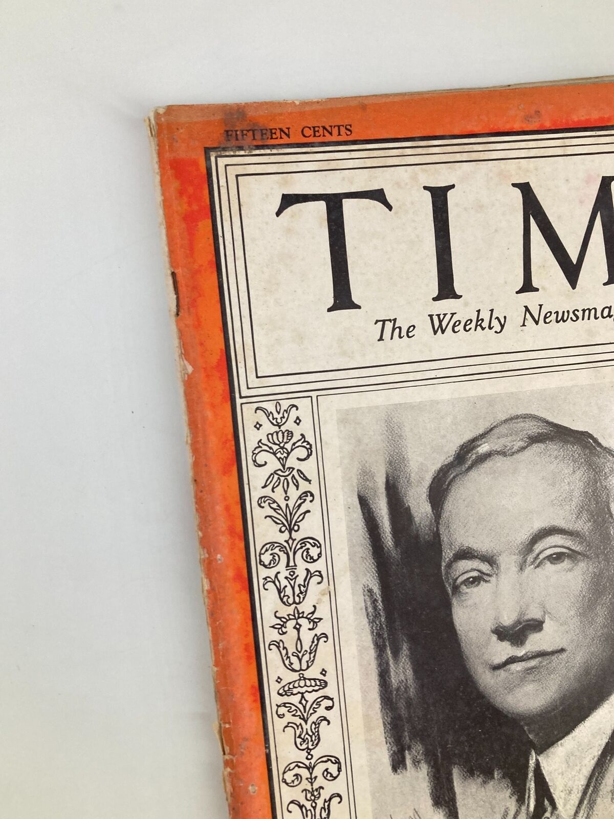 Close-up of the Vintage Time Magazine from February 24, 1930, featuring Cyrus Stephen Eaton. Cover shows 'TIME' in bold letters with a vintage orange border and signature prices.
