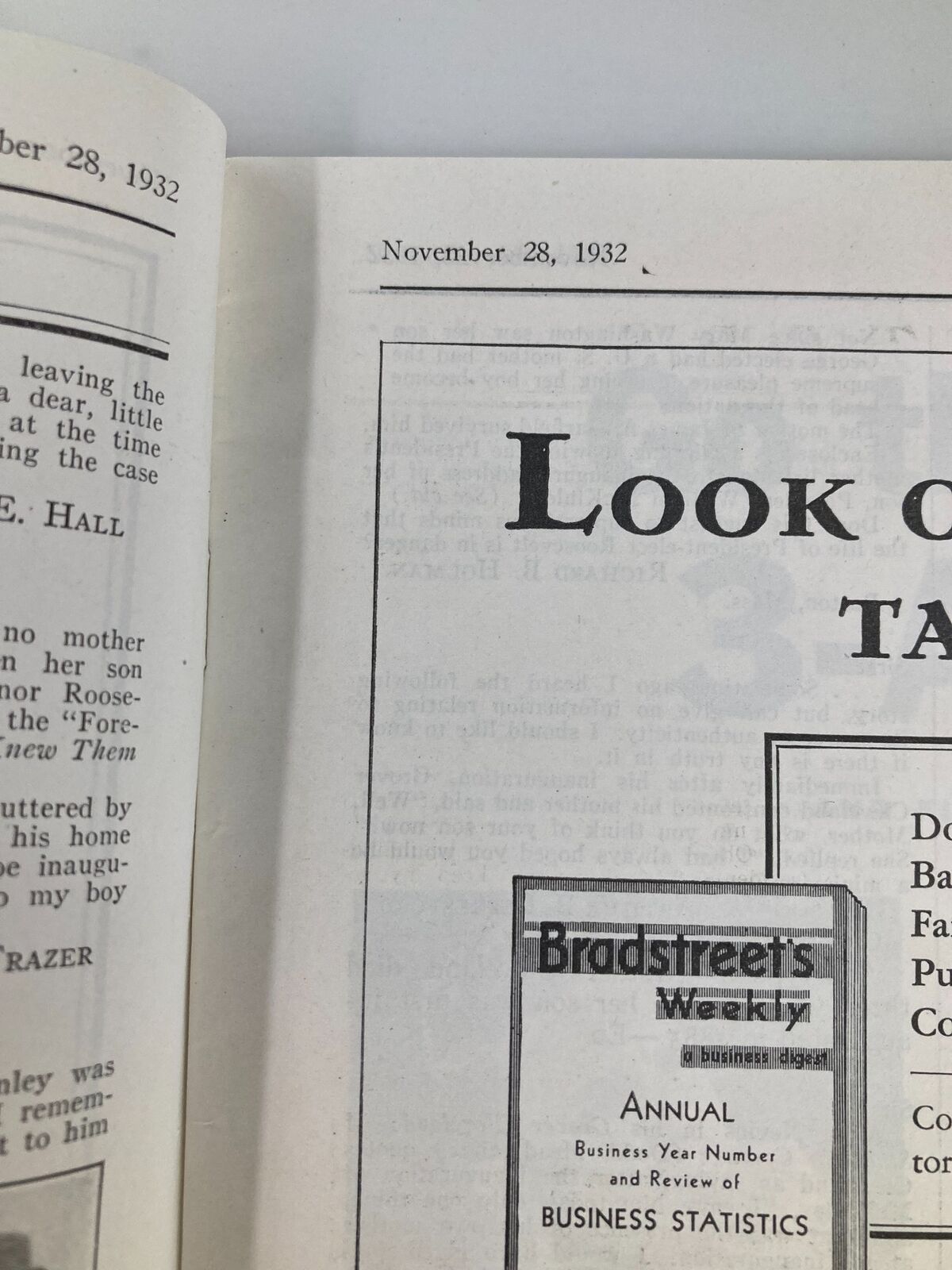 Inside page of a vintage Time Magazine from November 28, 1932, displaying the publication date and part of an article title.