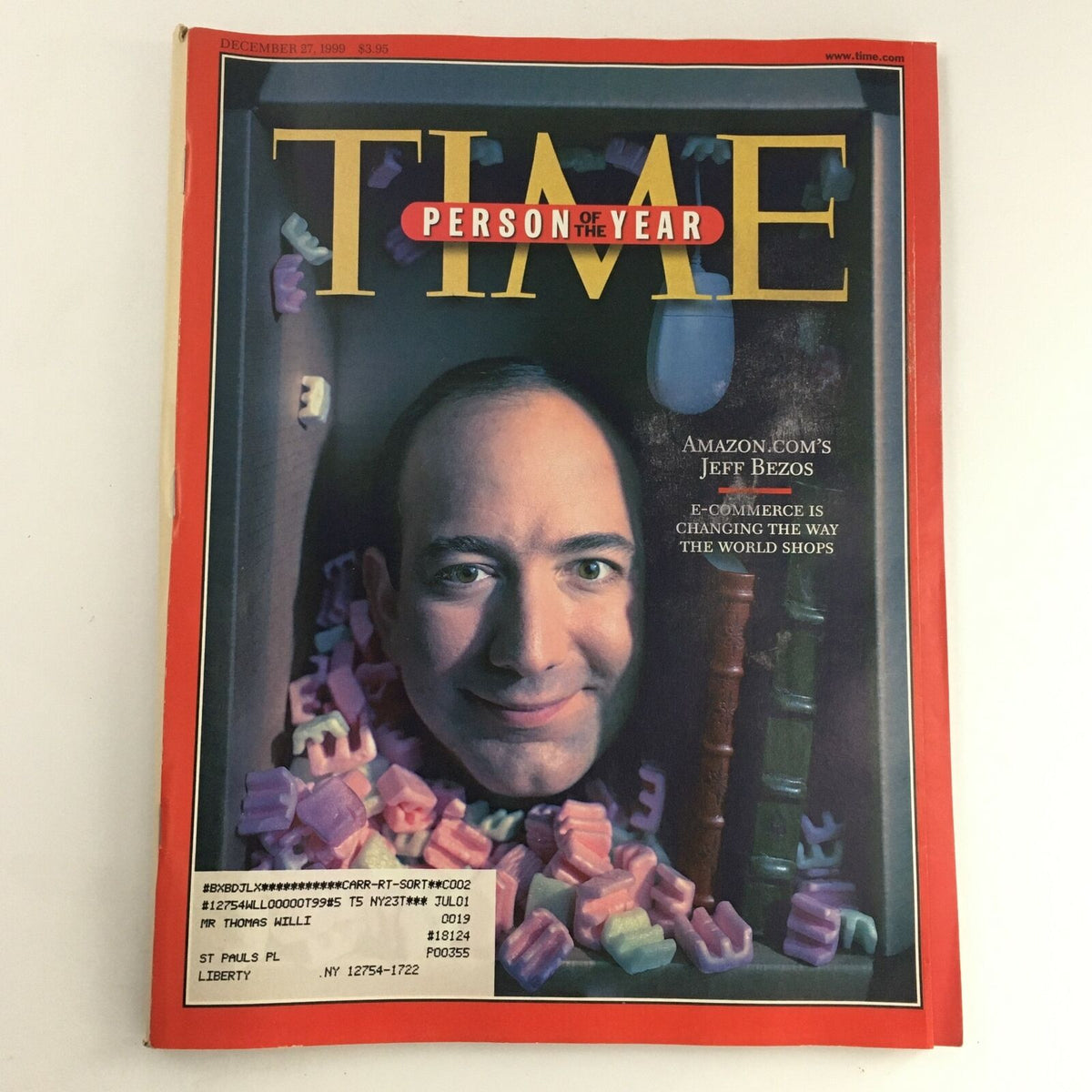 Cover of Time Magazine, December 27, 1999, featuring Jeff Bezos as Person of the Year, highlighting the impact of Amazon.com on e-commerce.