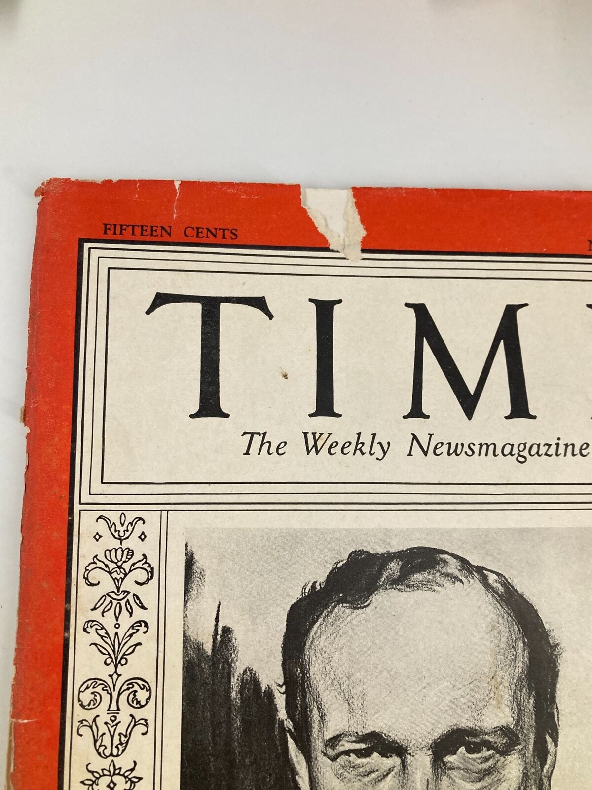 Close-up of the November 24, 1930, Time Magazine cover displaying Ohio's Robert J. Bulkley, showcasing the magazine's vintage design and condition.