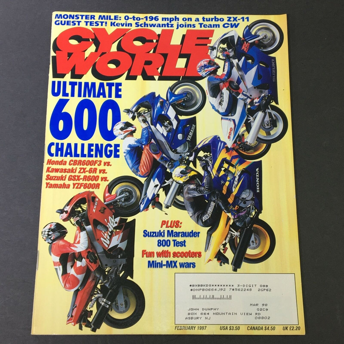Cycle World Magazine February 1997 - Honda CBR60FC vs Kawasaki ZX-6 vs GSX-R600