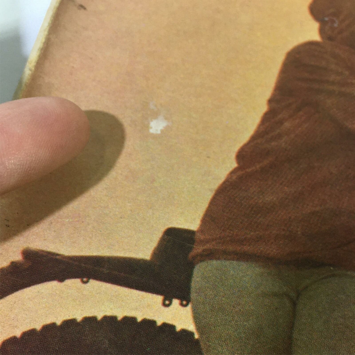 Close-up detail of VTG Cycle World Magazine July 1964, highlighting wear marks on the cover of the Yamaha YDS-3 and RD-56 Factory Road Racer issue.