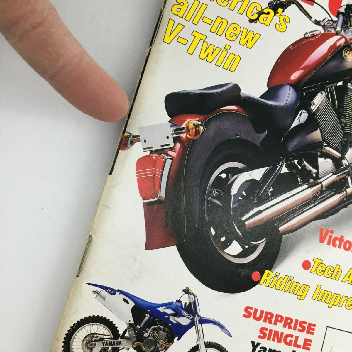 Close-up view of Cycle World Magazine September 1997 showing the rear details of the Polaris Victory V92C motorcycle, highlighting its design and features.