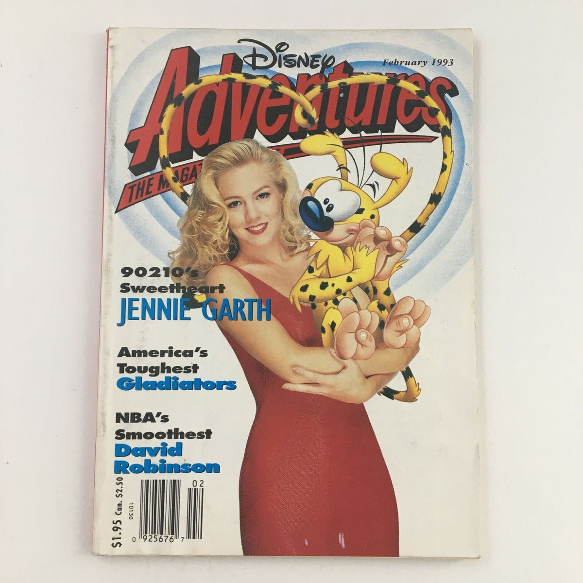 Cover of Disney Adventures Magazine from February 1993 featuring Jennie Garth as 90210 Sweetheart, along with a cartoon character.