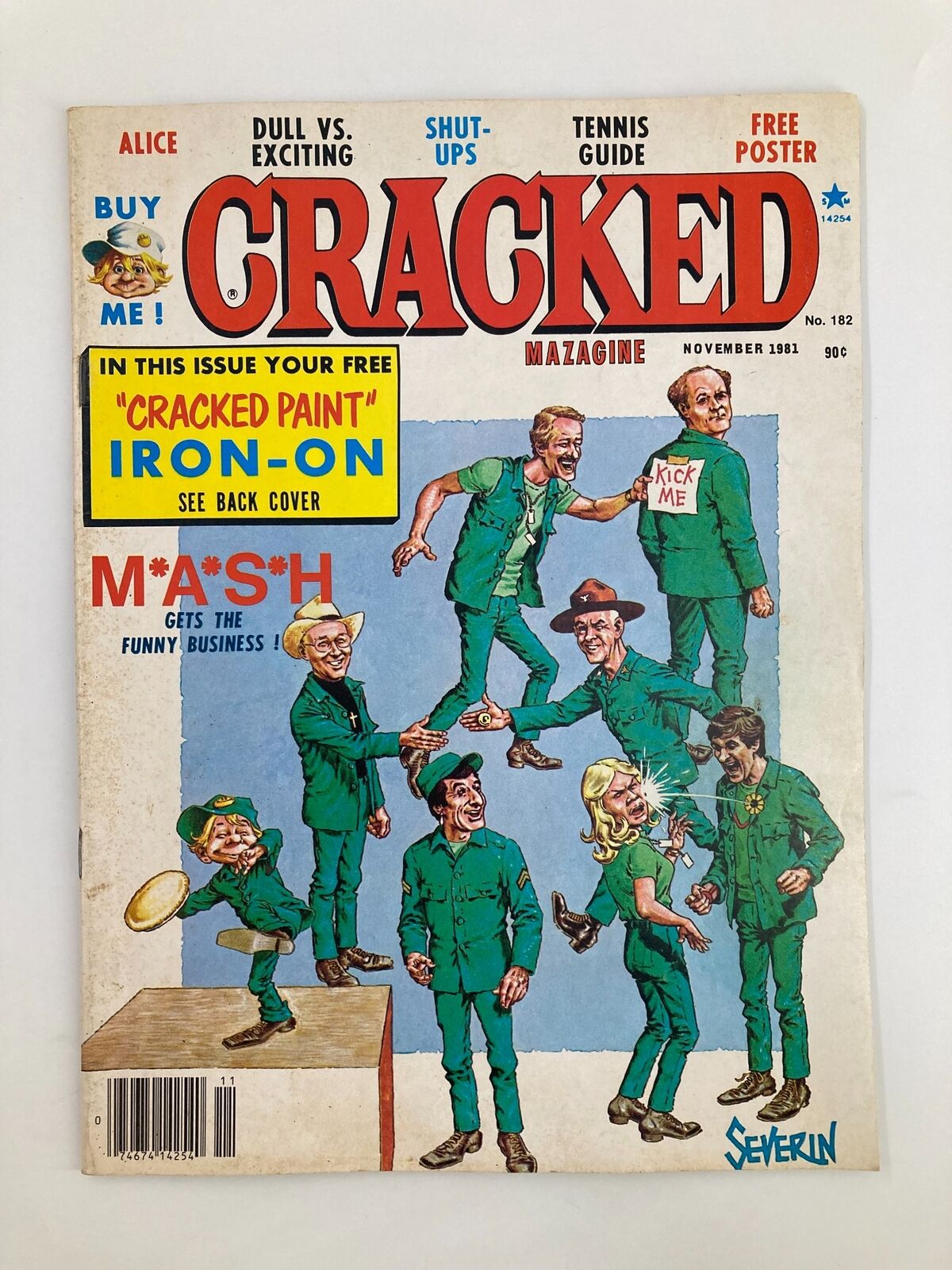 Cover of Cracked Humor Magazine, November 1981, featuring a humorous illustration related to M*A*S*H. Title reads 'Cracked Humor Magazine November 1981 MASH Gets The Funny Business Fine FN 6.0' with characters in green outfits engaging in comedic antics.