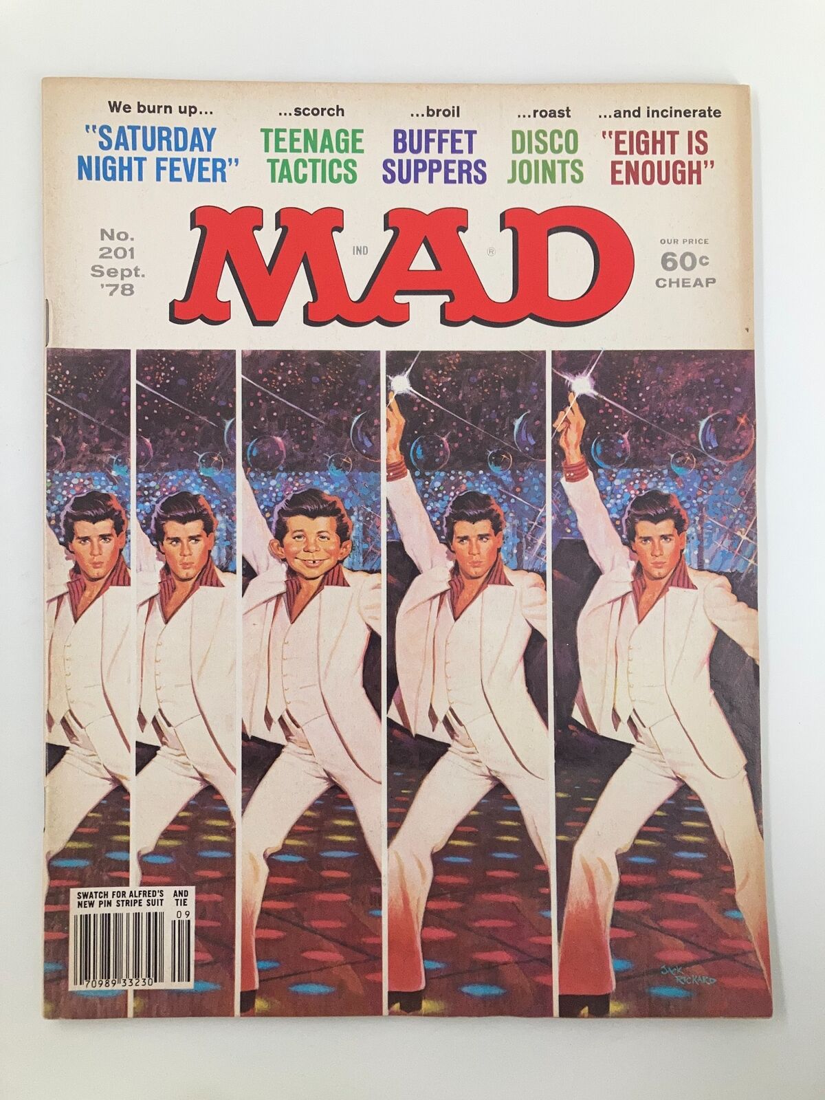 Cover of Mad Magazine September 1978 No. 201 featuring a humorous take on 'Saturday Night Fever' with vibrant disco-themed artwork, showcasing iconic 1970s culture and humor.