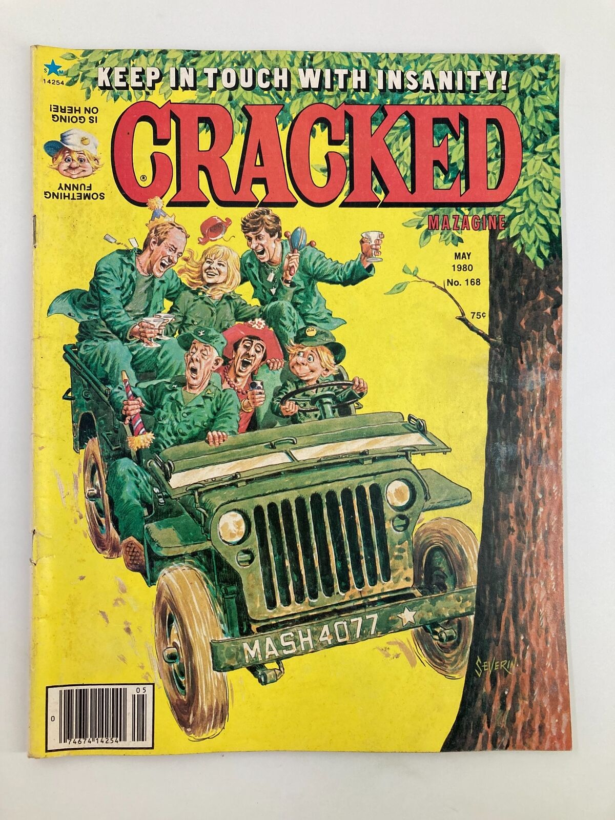 Cover of Cracked Humor Magazine May 1980 No. 168 featuring a colorful illustration of a humorous scene with characters enjoying themselves in a jeep, promoting lighthearted insanity.