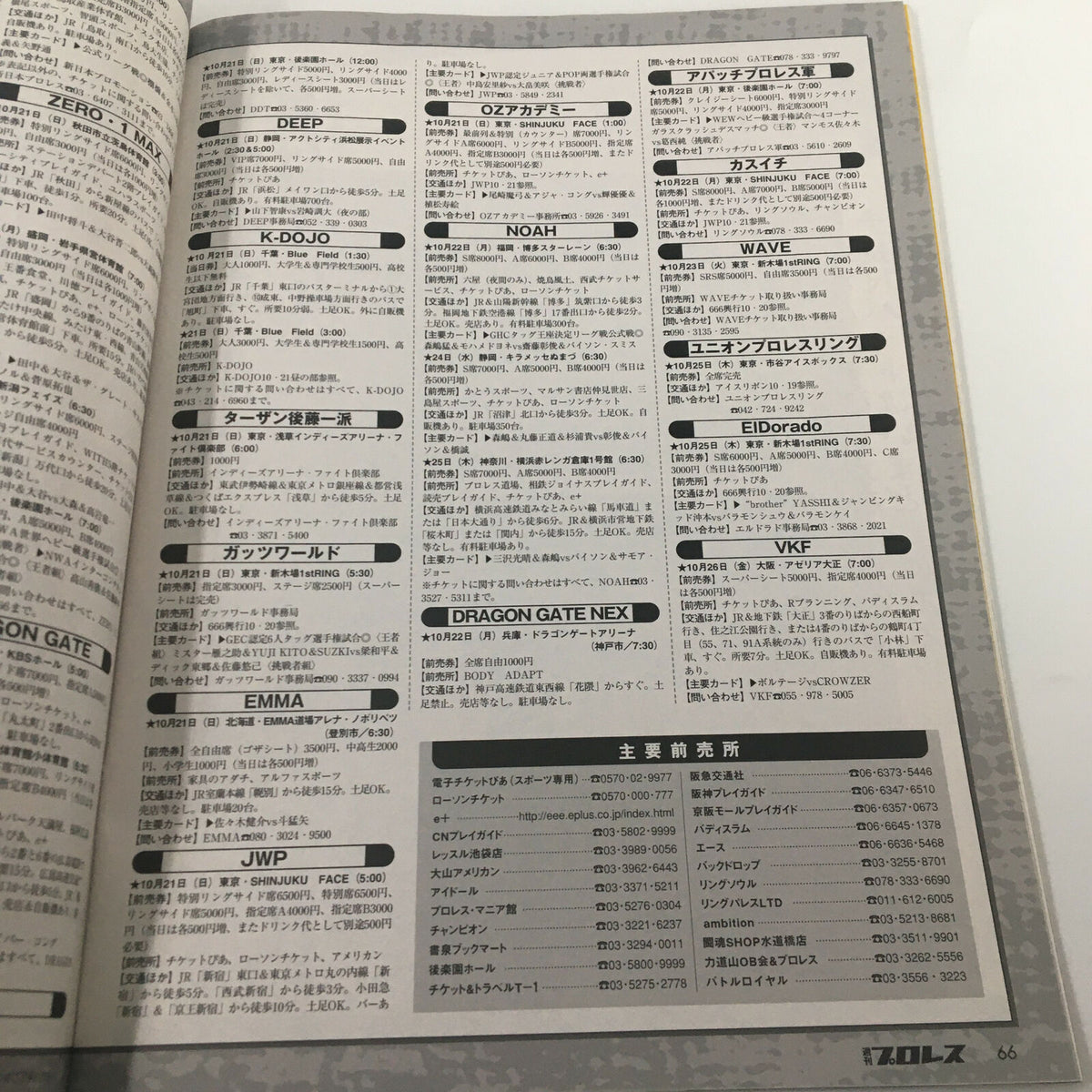 Listing of wrestling promotions in Japan from Japanese Fighting TV Magazine 1983 No. 1391, illustrating the variety of events and organizations in the wrestling scene.
