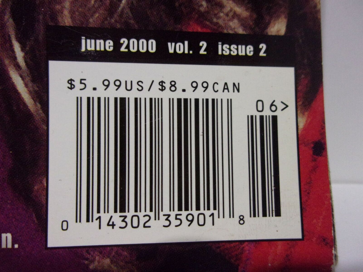 Back cover of World of Wrestling WOW Magazine showing barcode and pricing details for June 2000 issue, volume 2, issue 2.