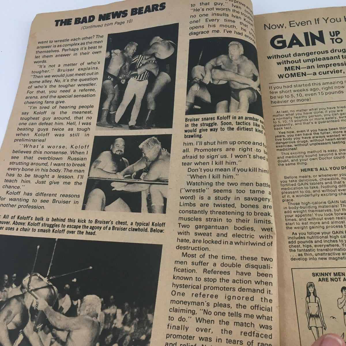 Article page from 'The Best of The Wrestler Spring 1982' detailing a wrestling match scenario, emphasizing the dramatic storytelling of the sport.