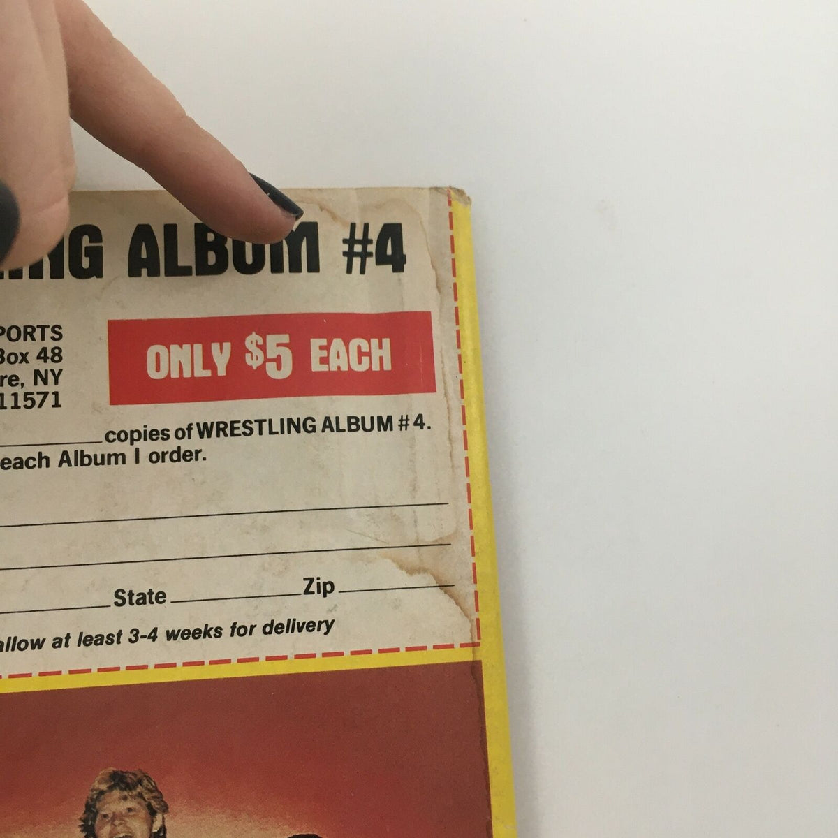 Detailed image of the cover of Wrestling Album #4 indicating the price offer of only $5 each and information on how to order.
