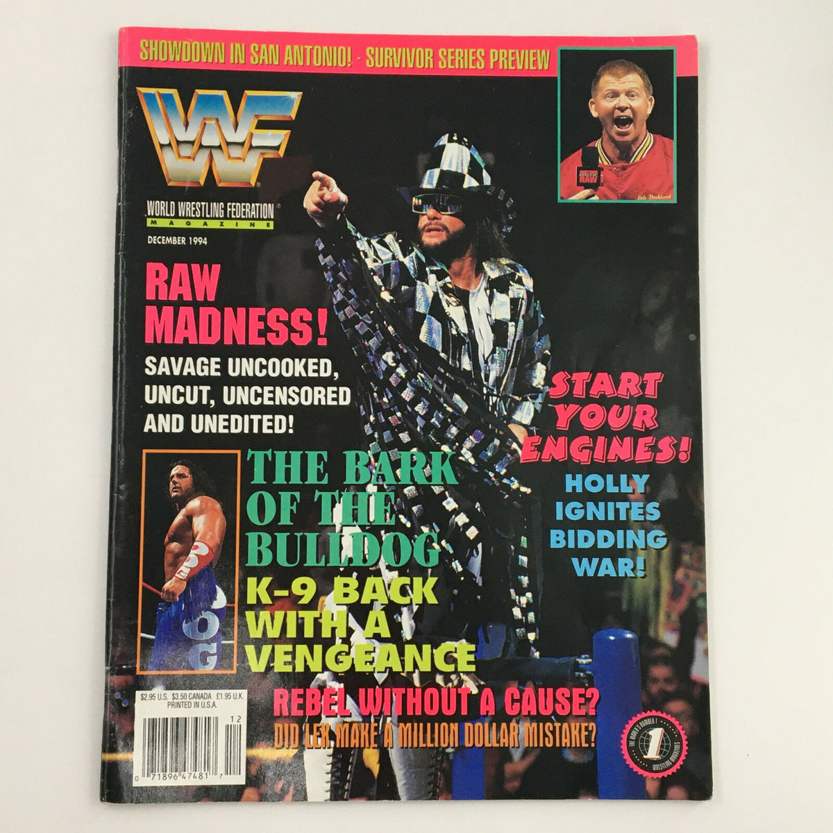 World Wrestling Federation Magazine December 1994 cover featuring Doink The Clown and highlight headlines related to wrestling events.