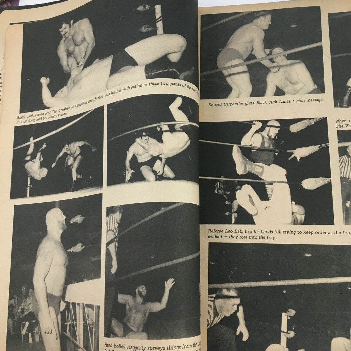 Action-packed wrestling scenes from the July 1971 Wrestling Revue Magazine, showcasing matches with Blackjack Lanza and The Crusher.