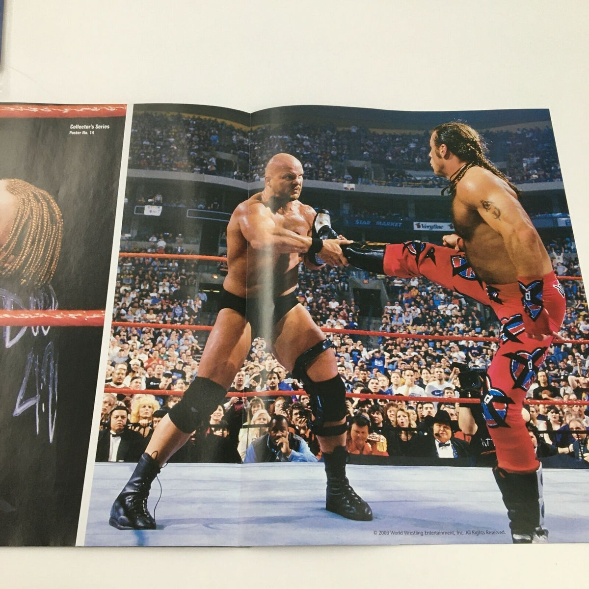 WWE Present 2004 Wrestle Mania showcasing a fierce confrontation between two wrestlers, illustrating the intense competition that defines wrestling entertainment.