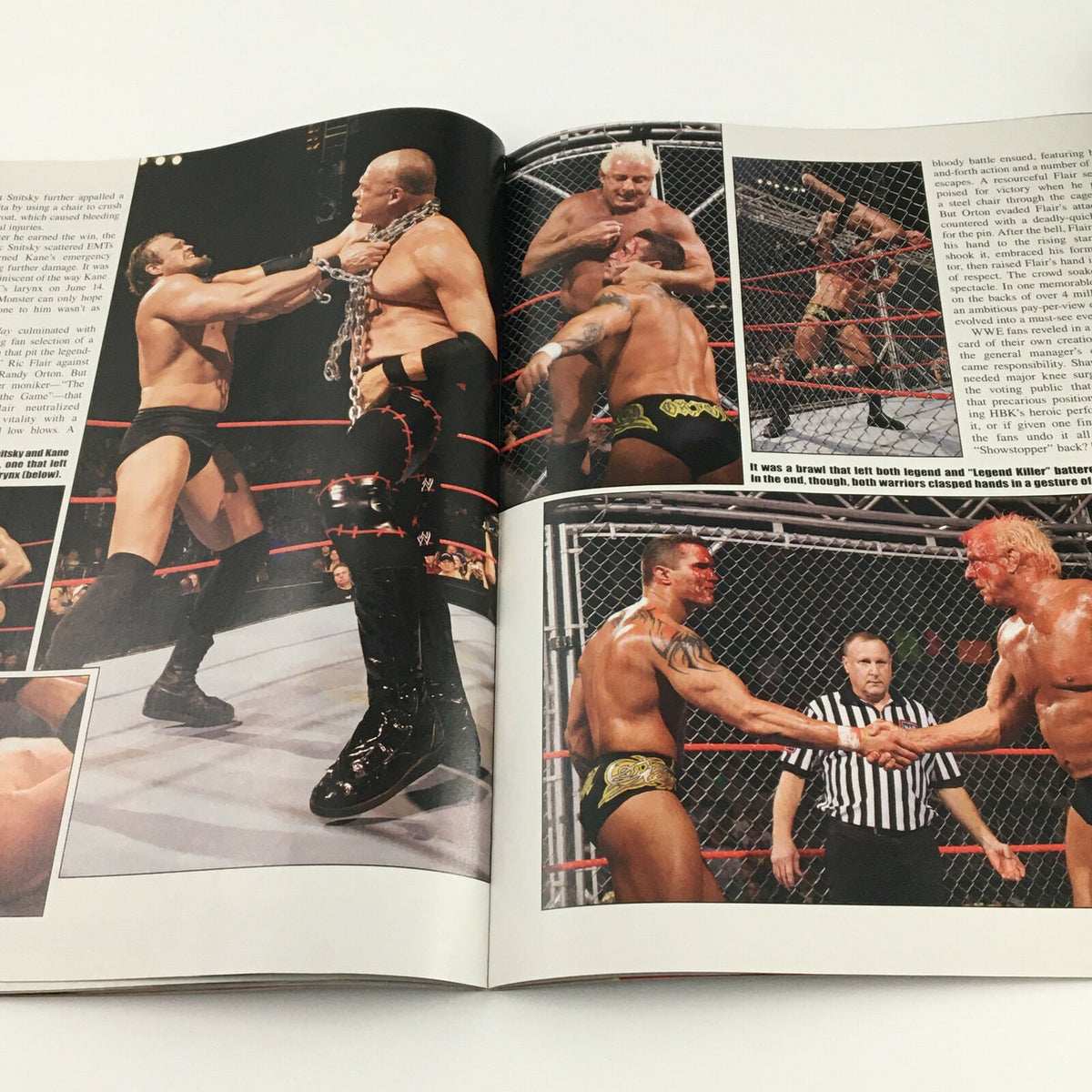 WWE Raw Magazine Holiday 2004, displaying an action-packed photo spread of WWE wrestlers battling in the ring, emphasizing the intense rivalries of the time.