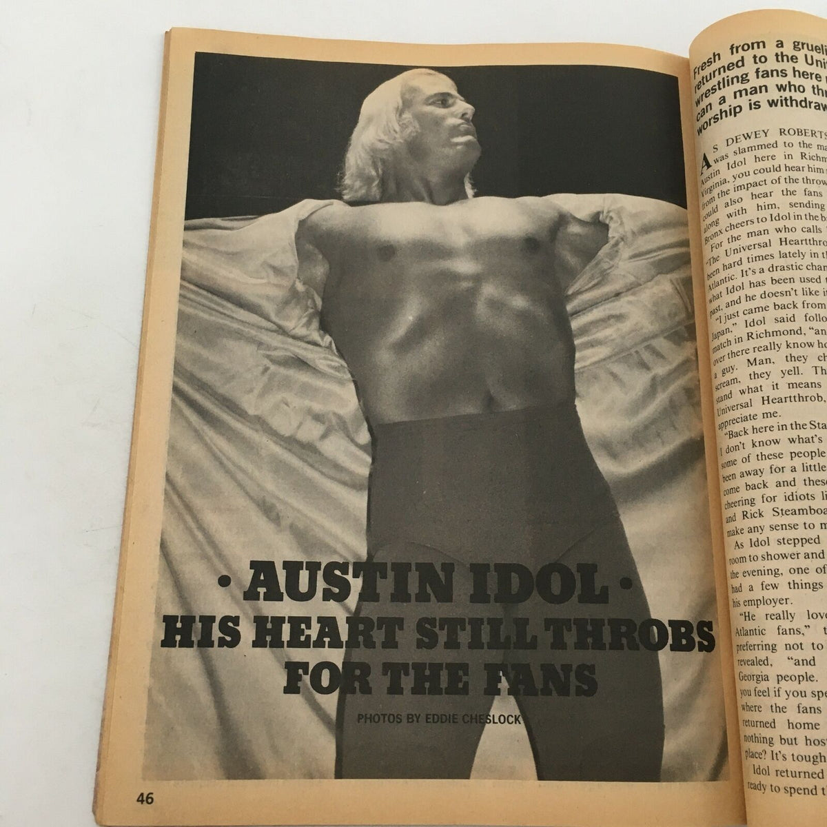Interior page of Pro Wrestling Illustrated Magazine December 1981 showcasing a feature on Austin Idol with a black and white photo and article discussing his connection with fans.