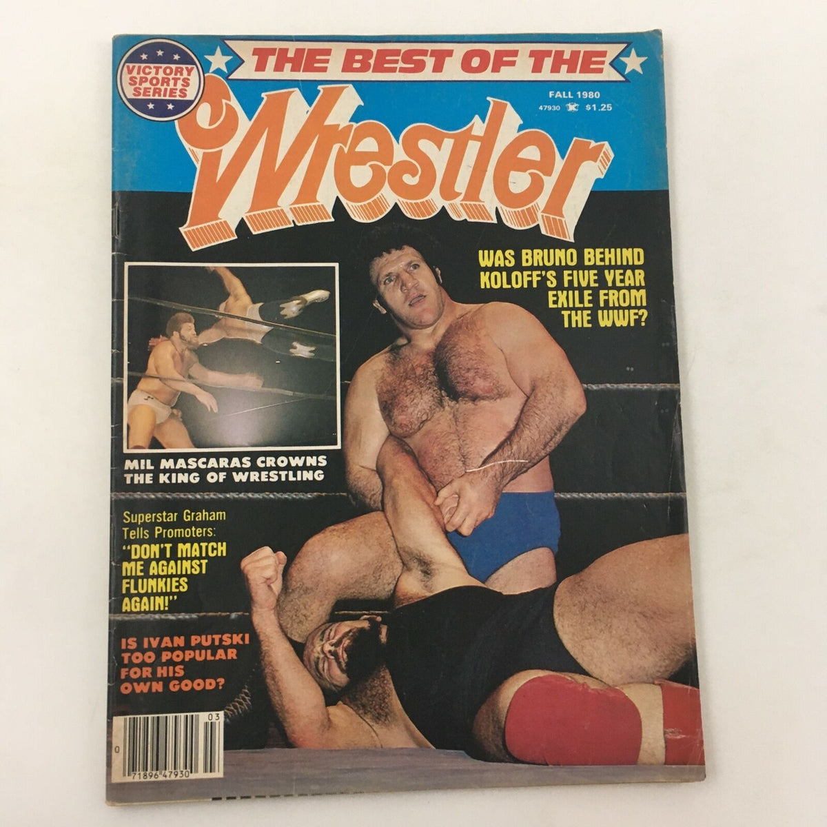 Cover of 'The Best of the Wrestler Magazine Fall 1980' featuring Bruno Sammartino and Ivan Putski, showcasing iconic wrestling moments and a promotional layout.