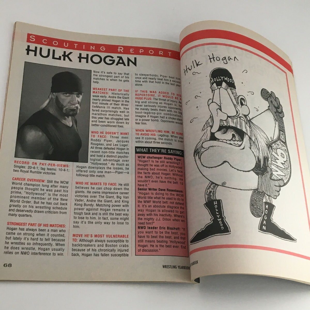 Scouting report of Hulk Hogan featured in Wrestling Yearbook Winter 1997, showcasing details about his wrestling career and character.