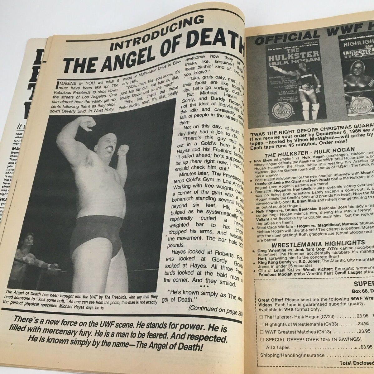 Introduction of The Angel of Death in The Wrestler Magazine April 1987, detailing his character and impact in professional wrestling.