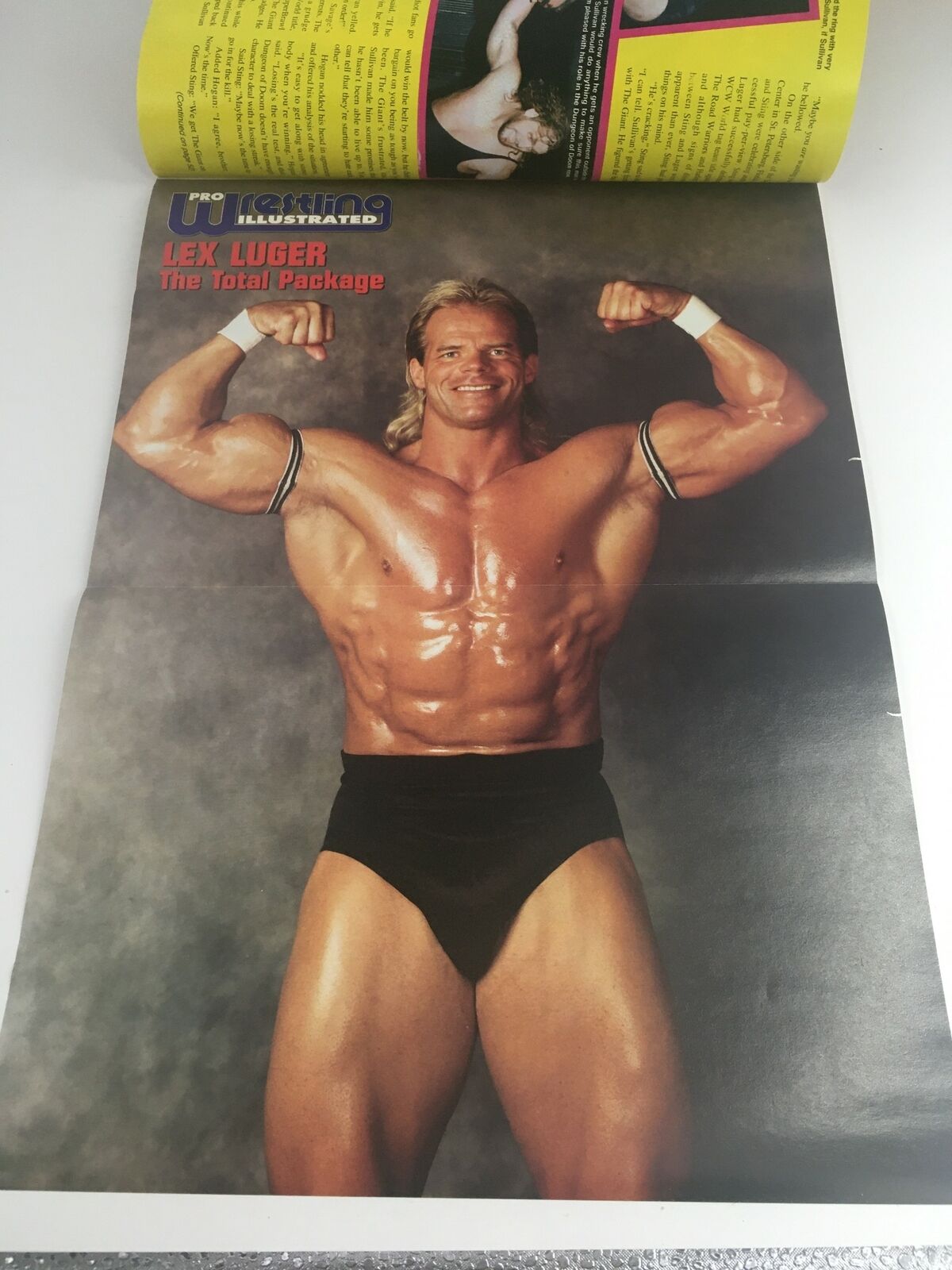 Pro Wrestling Illustrated July 1996 cover featuring Lex Luger, known as 'The Total Package', showcasing his impressive physique. A vintage collectible magazine highlighting wrestling legends.