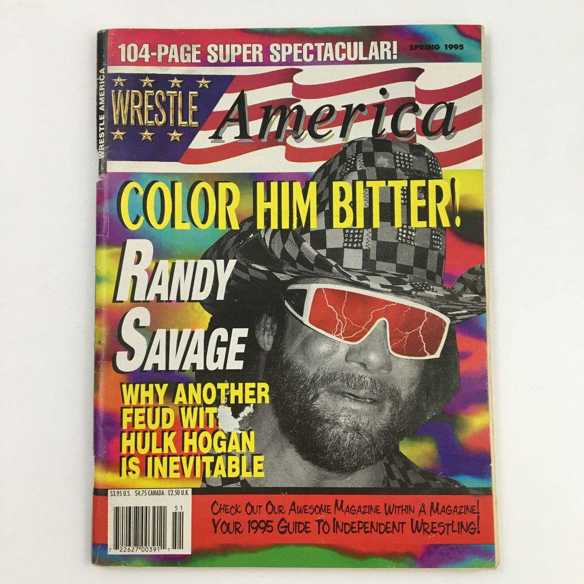 Cover of Wrestle America Magazine Spring 1995 featuring Randy Savage, showcasing vibrant colors and bold title text, highlighting the iconic wrestling legends and their rivalry with Hulk Hogan.