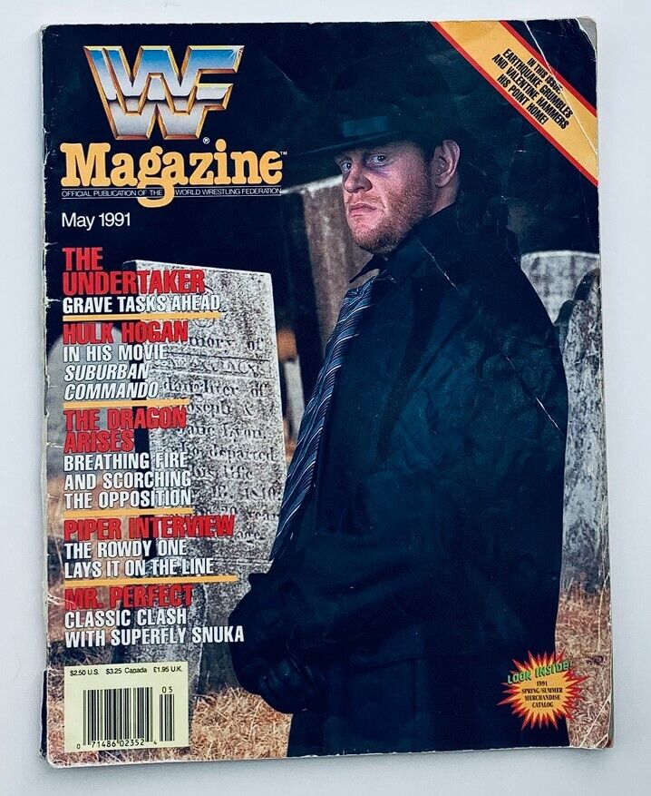 WWF World Wrestling Federation Magazine May 1991 cover featuring The Undertaker, showcasing iconic wrestling legends and articles on Hulk Hogan, The Dragon, and more, suitable for collectors.