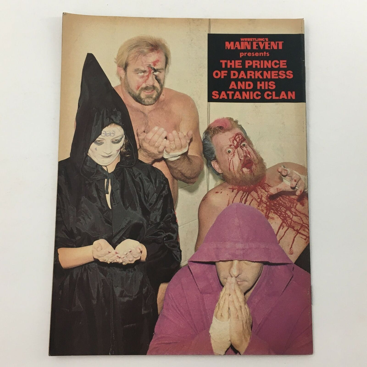 Wrestling's Main Event Magazine May 1985 cover presenting The Prince of Darkness and his Satanic Clan, highlighting wrestling drama and themes.