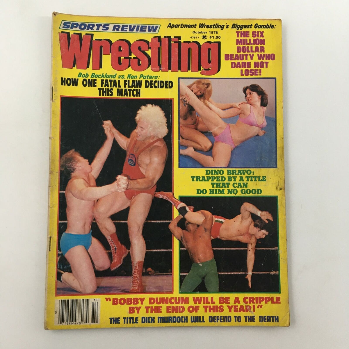 WWF Wrestling Magazine October 1978 cover featuring Bob Backlund vs Ken Patera, showcasing thrilling wrestling action and various wrestlers in competition.