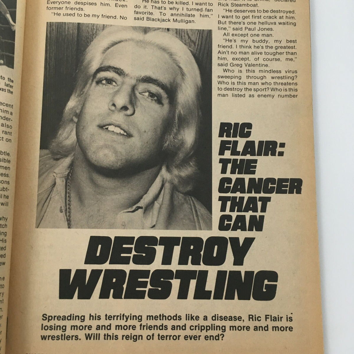 Image of Ric Flair in WWF Wrestling Magazine October 1978, discussing his controversial reputation in wrestling.
