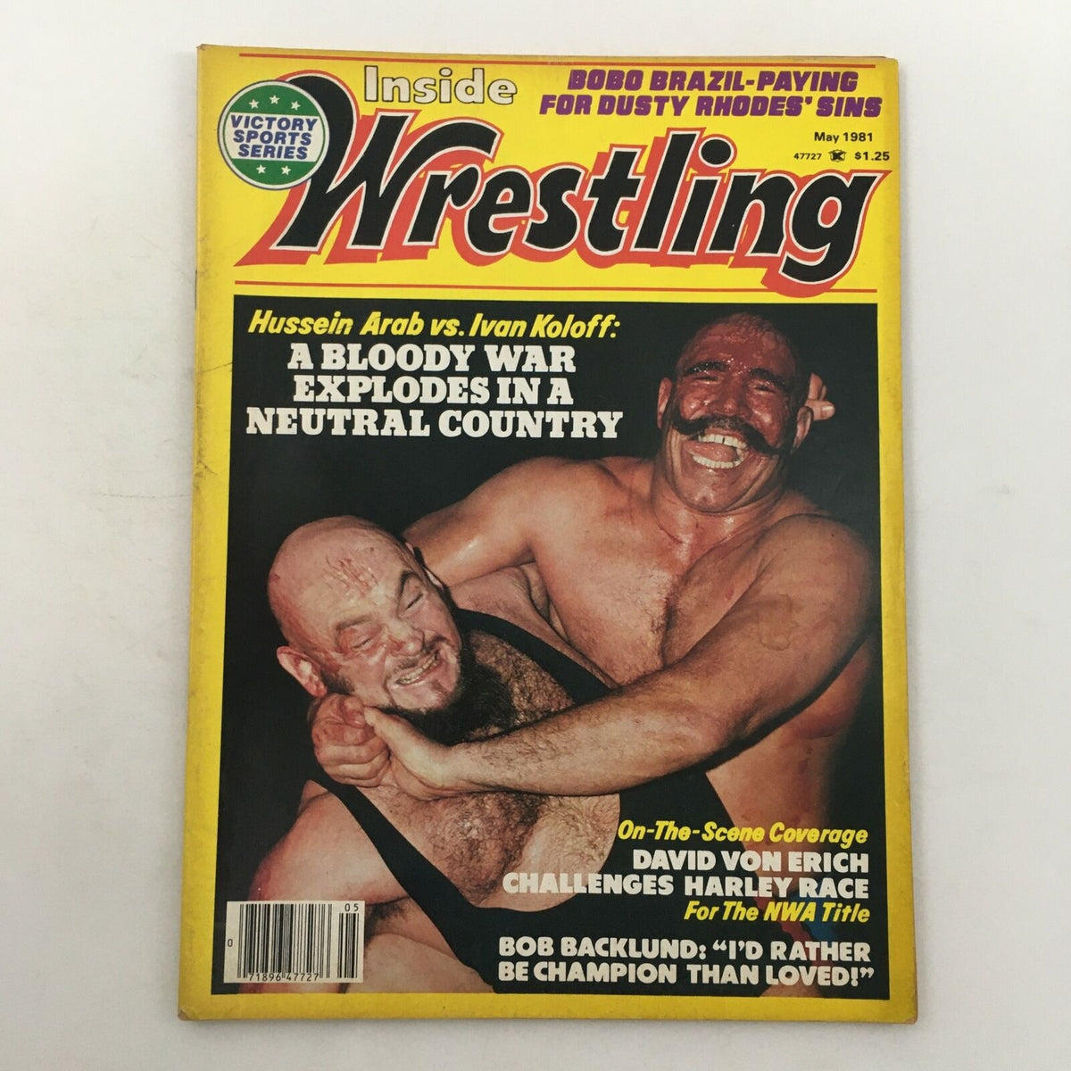 Inside Wrestling Magazine May 1981 Cover featuring Hussein Arab vs Ivan Koloff: A Bloody War explodes in a neutral country.
