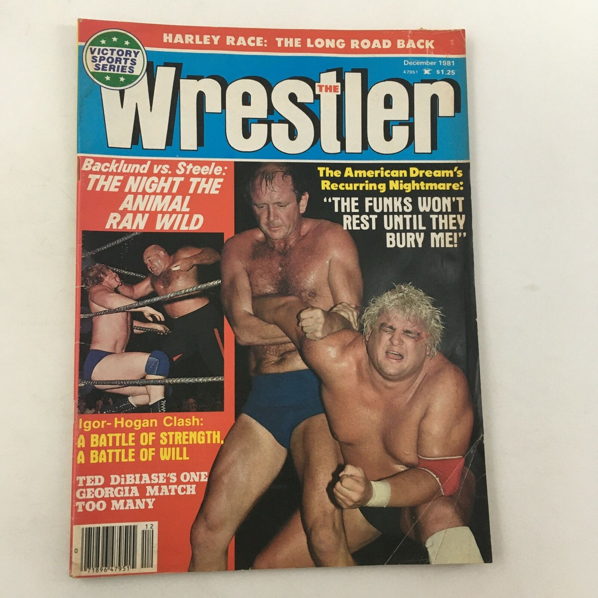Cover of The Wrestler Magazine December 1981 featuring a thrilling clash between Mighty Igor and Hulk Hogan. The magazine highlights various wrestling events and personalities of the early 1980s.