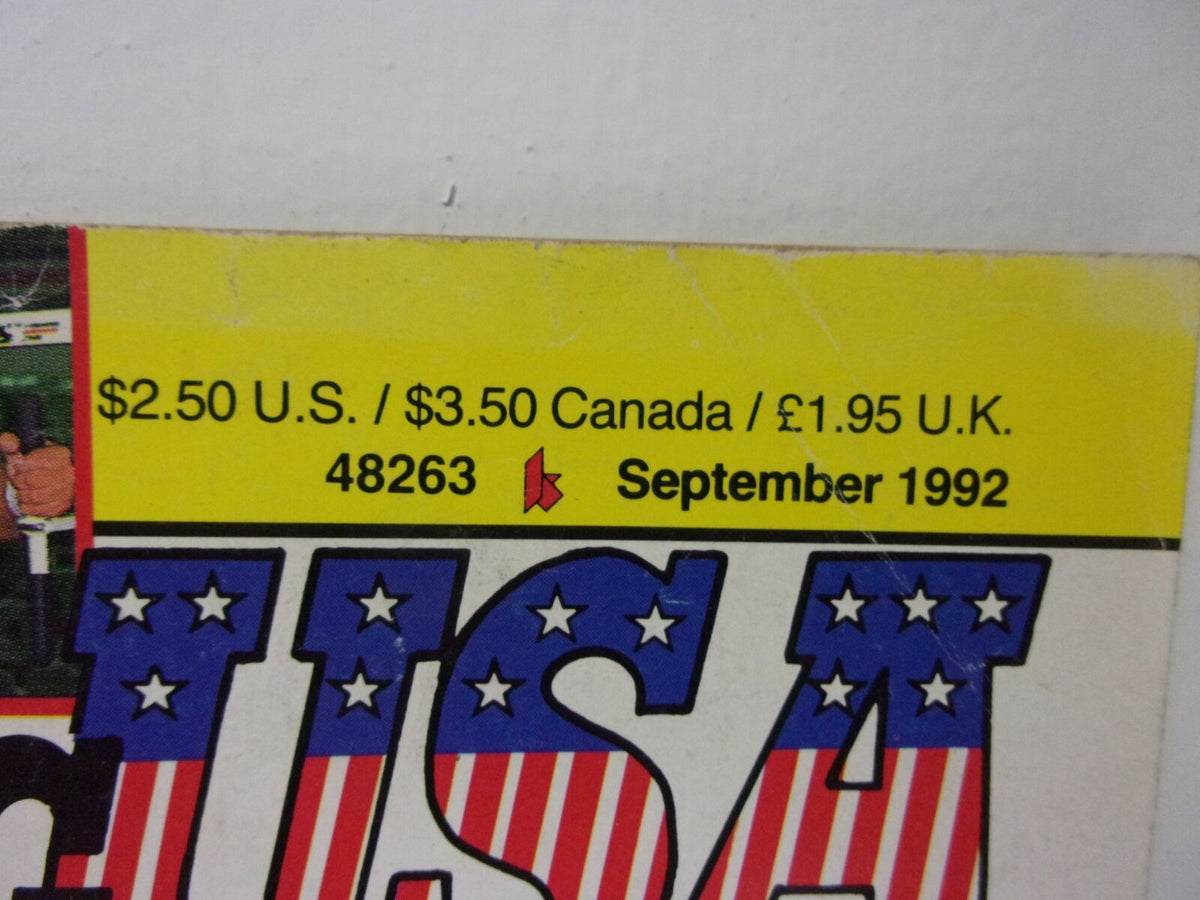 Cover image of Wrestling USA Magazine for September 1992, featuring pricing information and a promotional graphic related to WWF's First Post Hogan Megastar.