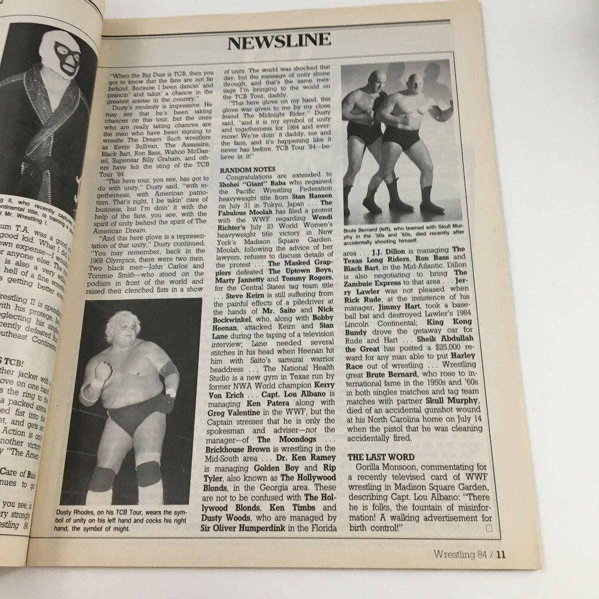 Wrestling Magazine 1984 Ric Flair Michael Hayes Ric Steamboat featuring newsline section with discussions on wrestling events and featured wrestlers.