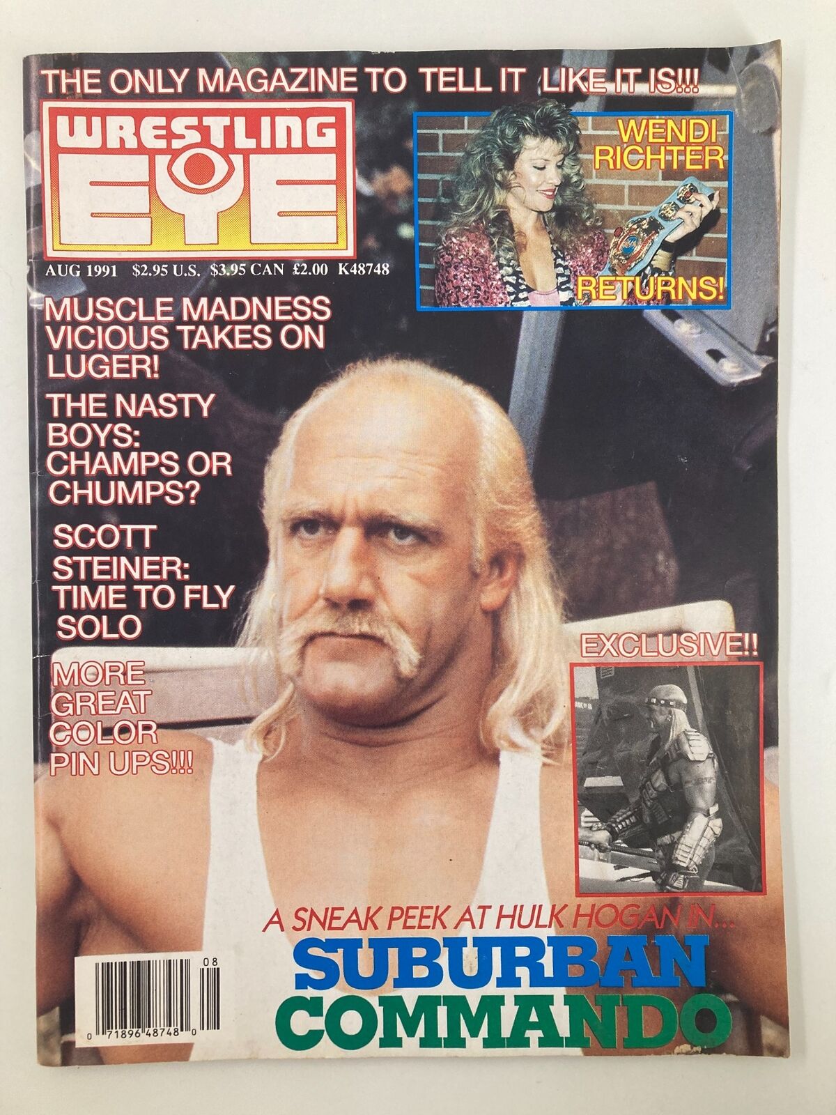Wrestling Eye Magazine August 1991 featuring Hulk Hogan on the cover with a headline about Suburban Commando and promotional images of wrestling stars.