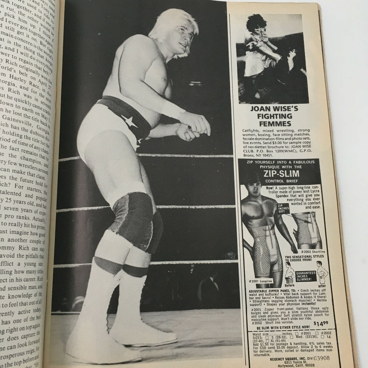 Wrestler profile image from Wrestling's Main Event Magazine October 1982, displaying wrestler Tommy Rich in action.