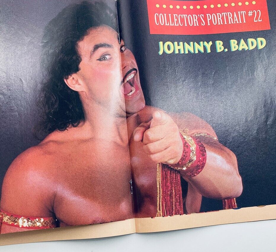 WCW Wrestling Magazine October 1993 interior page featuring Johnny B. Badd's collector's portrait, highlighting his charismatic pose and character in professional wrestling.