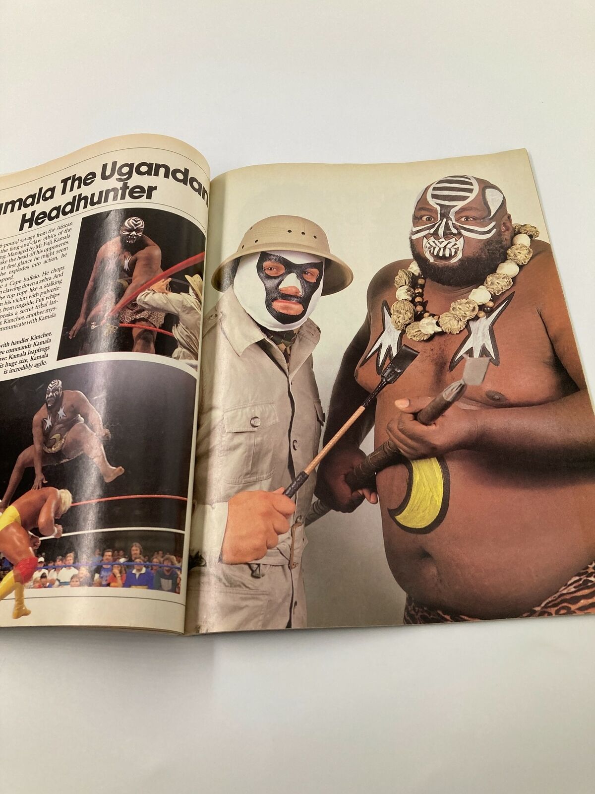 Image from 'The World Wrestling Federation Presents Superstars II 1987 Hulk Hogan' featuring Kamala the Ugandan Headhunter with his manager, representing the diverse and theatrical elements of wrestling culture in the 1980s.