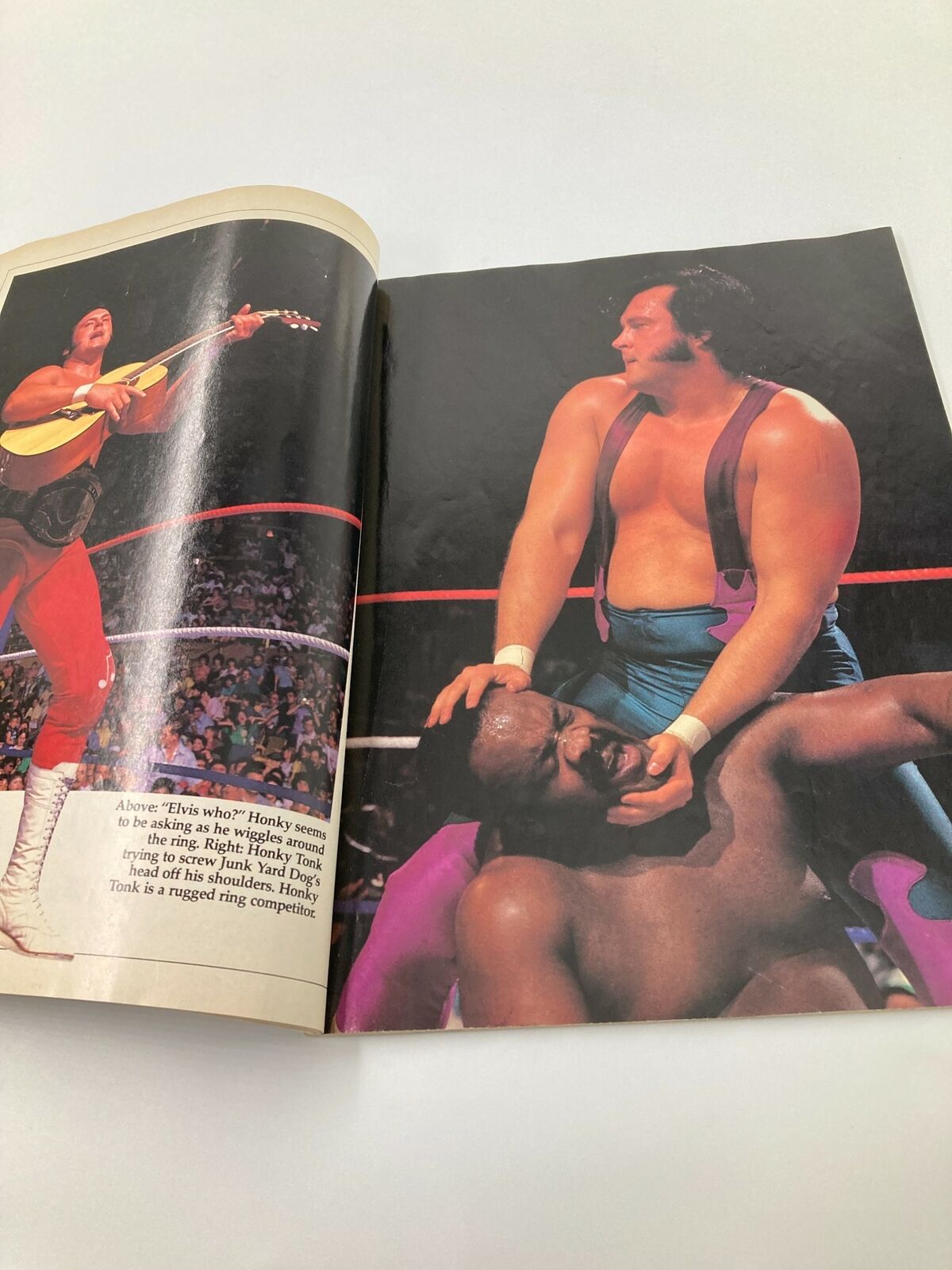 Image from 'The World Wrestling Federation Presents Superstars II 1987 Hulk Hogan' depicting a wrestling match where a wrestler is performing a move on another, illustrating the competitive spirit of professional wrestling.