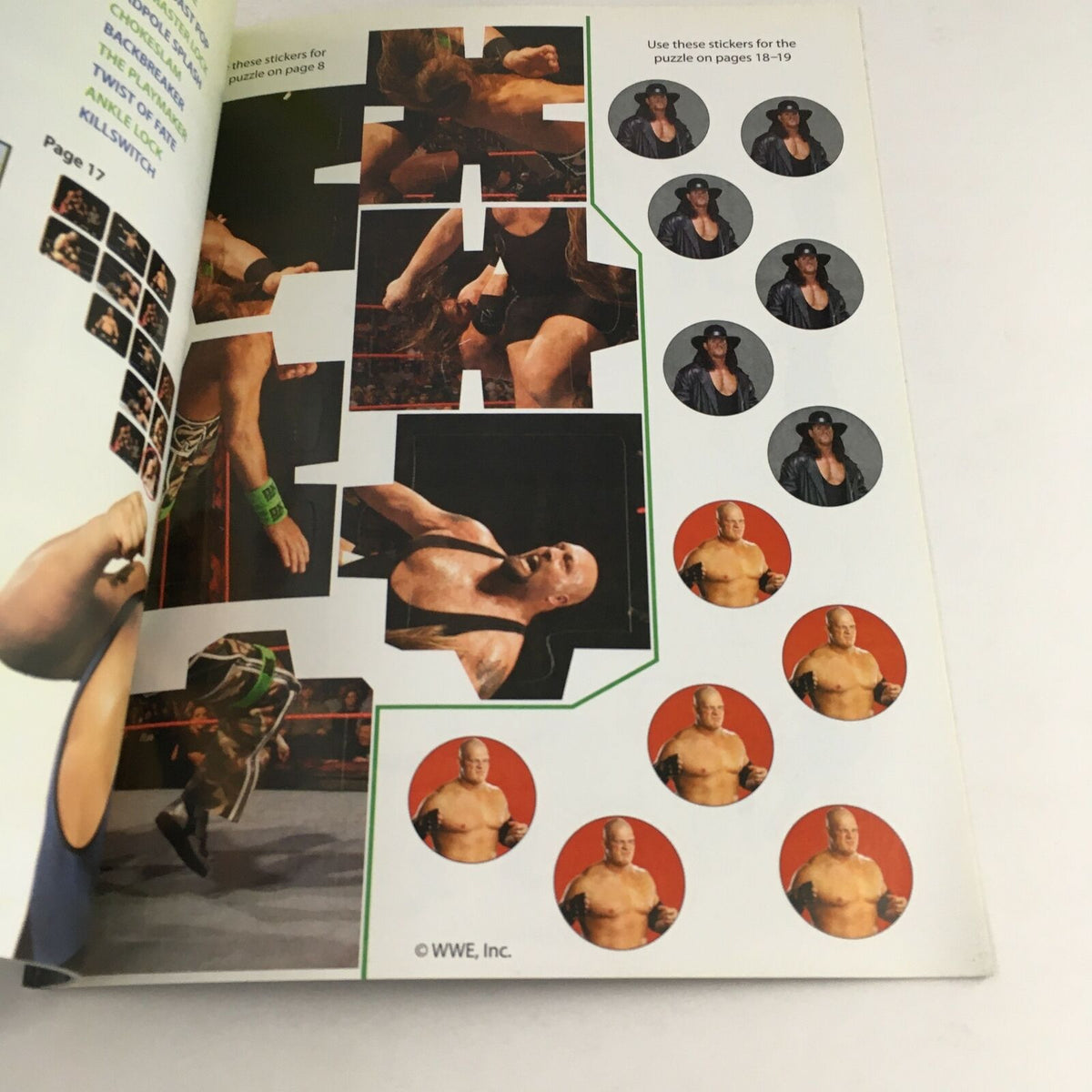 Interior page of the WWE Sticker Activity Book showcasing sticker sheets featuring wrestlers. Perfect for engaging activities related to The Heroes of Smack Down.