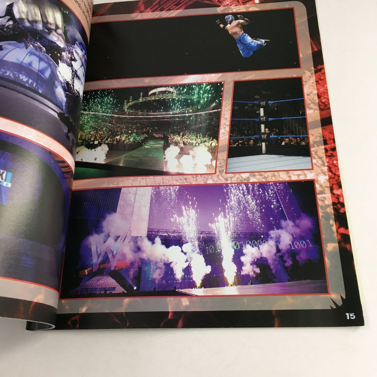 Another interior page from the WWE Sticker Activity Book, displaying vibrant action images and event highlights from The Heroes of Smack Down.