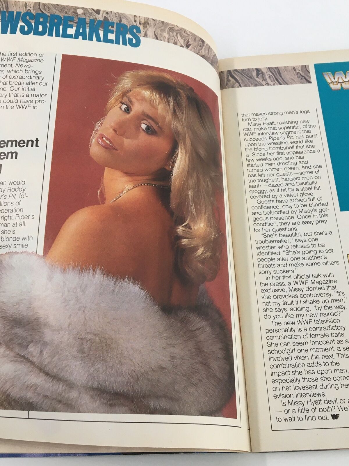 Missy Hyatt feature in the June 1987 WWF Magazine, presenting a glamorous portrait of the WWF star and insights into her role in wrestling.